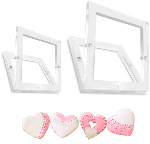 2 Packs Acrylic Cookie Stencils Partner, 3.54 & 6 Magnetic Cookie Stencil Frame Templates Holder for Royal Icing Fondant Airbrushing, Magnetic Template Frame for Cooking Decorating Baking Tool