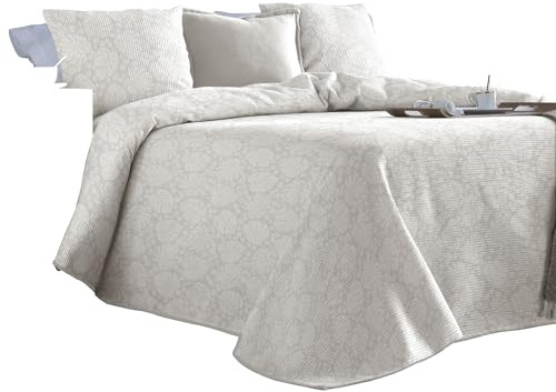Erwin Müller Tagesdecke Blätter und Blümchen Silbergrau Größe 270x250 cm - für kühle Abende, Schutz vor Schmutz und Staub, Bettüberwurf, Bettdecke