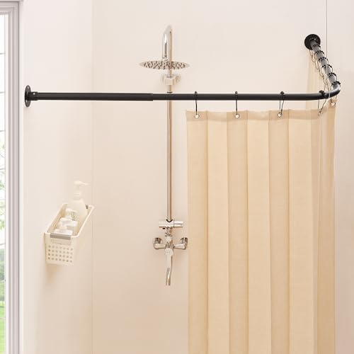 Mirooyu Asta Doccia Angolare a L Extra Lunga, Regolabile [100-172 cm] x [140-212 cm], Robusta e Regolabile 90° per Bagno, Vasca ed Esterno con 12 Ganci e Supporto a Soffitto