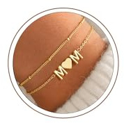 Turandoss Herz Armband mit Buchstaben Damen Gold, 14K Vergoldete 2 Buchstaben Armband Herz Armbänder Damen, Geschenke für Frauen Teenager Mädchen Freundin Mama Schmuck