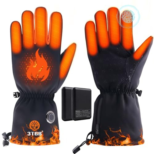 3T6B Guantes calefactables Recargables de 6000 mAh para Hombres y Mujeres, Guantes Térmicos Impermeable Pantalla Táctil, 3 Temperaturas Guantes Eléctricos Calefactables para Moto, Bicicleta, Esquí (M)