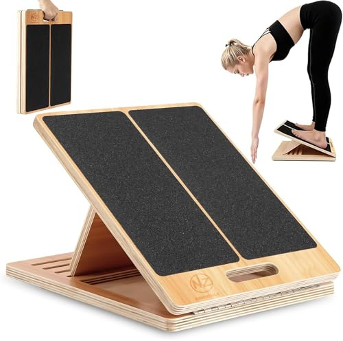 NZ ESSENTIALS Wooden Slant Board for Calf & Hamstring Stretching, 5 Adjustable Angles, Non-Slip, 350 lbs Capacity, Portable Handle, Durable Incline Board for Exercise, Therapy & Home Gym Use.
