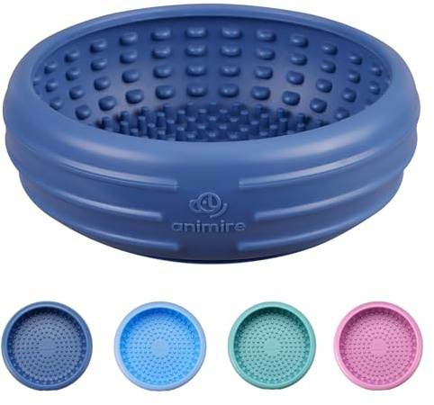 Dog Lick Bowl, Animire Freeze Lick Mat for Dogs, Non-Slip Slow Feeder Licking Bowl Enrichment Treat for Distraction Anxiety Relief, Food Grade Silicone, Dishwasher Safe(Dark Blue,S)