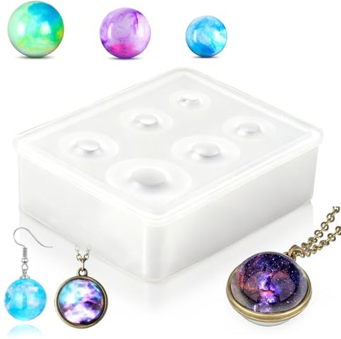Resine Epoxy Forme de Boule de Cristal, 6 Tailles Moule Résine Boule,Moule Resine Epoxy Perle,Silicone Moules Perle Pendentif Boule DIY,Moules de Coulée en Résine Ronde Sphere,pour Fabrication Bijoux