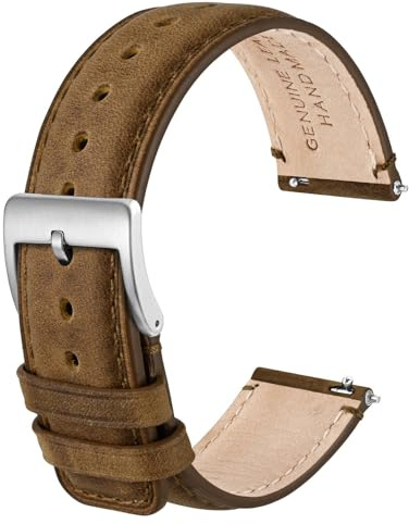 Anbeer Klockarmband i äkta läder, snabbfrigörande armband med spänne i rostfritt stål, tillgängliga storlekar 18 mm, 20 mm, 22 mm, 24 mm, 20mm, Ingen sten