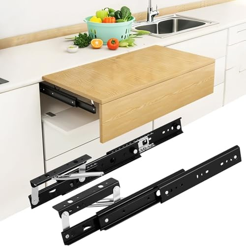 WYWY Glissières de Tiroir Lourdes sur Côté (1 Paire) - Rails d'Extension à Roulements à Billes avec Fermeture Douce pour Table à Lève, Bureau, Établi et Table à Manger(520mm)