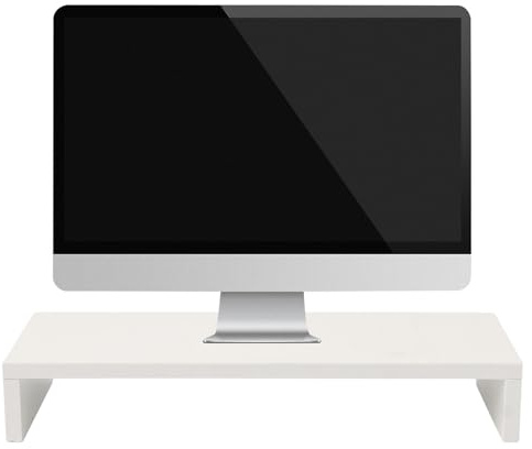 ANDRESLAD Support de Rangement Multifonctionnel pour Écran D’Ordinateur en Bois Blanc Étagère Surélevée de Bureau Compacte Organiseur de Bureau Pratique pour Maison et Travail Support