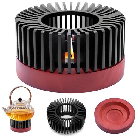 TETEWEVER Stövchen für Teekanne 11cm Stövchen Candle Warmer Kerzenwärmer | Schwarz Stövchen für Teekanne Aluminium Teewärmerr mit Holzsockel Tassenwärmer, für Wärmeerhaltung von Tee Kaffee Milch