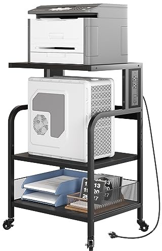 Garvee Soporte Móvil para Impresora De 3 Niveles con Tomas De Corriente y Puertos De Carga USB - Carro Grande con Ruedas para Impresora - Estante De Almacenamiento Ajustable