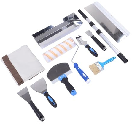 Xiuganpo Set di Strumenti per Cartongesso, Raschietto per Vernice in Acciaio Inossidabile con Asta Telescopica da 100 Cm, Strumenti per Cartongesso per il Trattamento Superficiale di