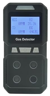 Analizzatore di rilevatori di gas portatili 4 in 1 Monitor di monossido di carbonio, ossigeno, idrogeno solforato e gas combustibile Interno/esterno(Black)
