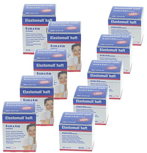 10x Elastomull haft Binden, Mix Set (5x 4cm, 5x 6cm) elastische Fixierbinde, selbsthaftend Schnellverband, 10er MixSet