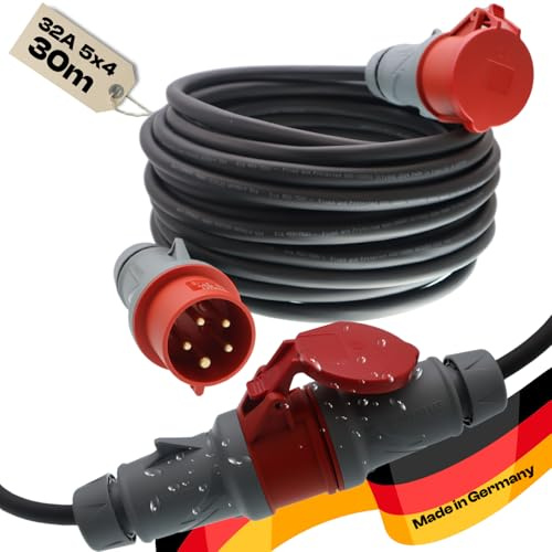 netbote24 maxgo CEE Verlängerungskabel Starkstromkabel Starkstromverlängerung 30m 5-polig H07RN-F 5X4mm² Kraftstromkabel Gummiverlängerung IP54 Außenbereich 32A 400V