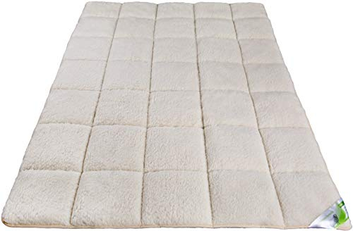 franknatur Unterbett 180x200 Topper Lammflor Auflage mit Merino Schurwolle | weiche und wendbare Matratzenauflage, Füllung aus 100% Merino-Wolle, ganzjährig nutzbar, 4 Befestigungsgummis, OEKO-TEX
