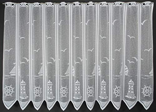 frankgardinen Scheibengardine Leuchtturm 90 cm hoch Weiß - Wunschbreite frei wählbar durch gekaufte Menge in 28,5 cm Schritten - Meterware