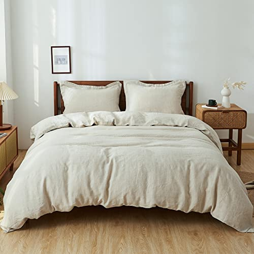 Simple&Opulence 100% Linen Duvet Cover Set, 3 PCS Natural French Flax Duvet Cover King Size, Breathable Soft Comfy Bedding Comforter Cover with 2 Pillowcases(Linen, 104x92)