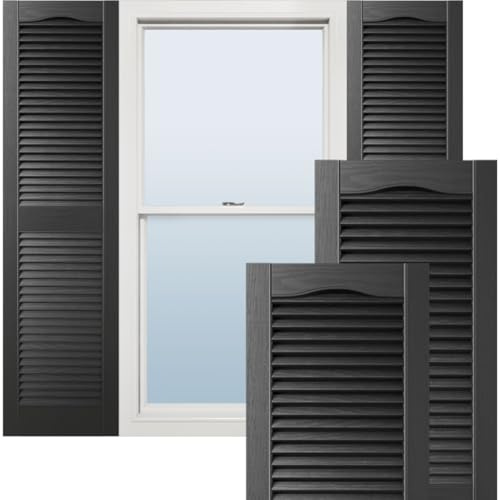 Ekena Millwork Lifetime Vinyl LL1S12X03900BL Standard Cathedral Top Center Mullion, Open Louver Vinyl Shutters, w/Installation Shutter-Lok's & Matching Screws (Per Pair), 12W x 39H, Black