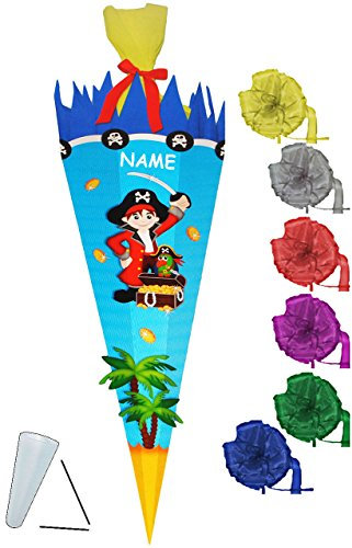 alles-meine.de GmbH BASTELSET Schultüte - Pirat & Schatztruhe - 85 cm - incl. Schleife + Name - mit/ohne Kunststoff Spitze - Zuckertüte - Set zum selber Basteln - 6 eckig /..