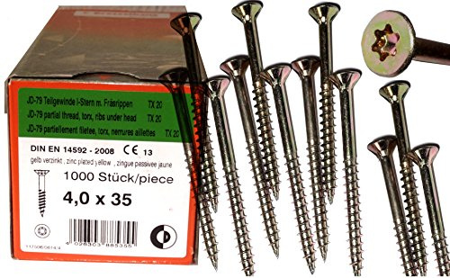 Torx Spanplattenschrauben 4,0 x 35 mm, Dresselhaus JD79, I-Stern, 1000 Stk/Paket