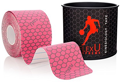 FLEXU Kinesiology Tape; Single Roll (Pre-Cut or Continuous); Advanced Strength and Flexibility Properties; Longer Lasting Therapeutic Recovery; Sports Tape (Pink Pre-cut)