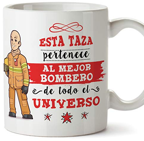 MUGFFINS Bombero Tazas Originales de café y Desayuno para Regalar a Trabajadores Profesionales - Esta Taza Pertenece al Mejor Bombero del Universo - Cerámica 350 ml