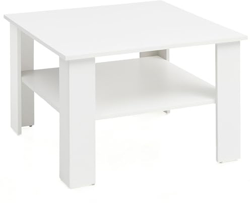 FineBuy Couchtisch 60x60x42 cm Holz Weiß mit Ablage | Wohnzimmertisch schlicht mit zweiter Ebene, Sofatisch mit viel Platz für Deko, Loungetisch, Kaffeetisch