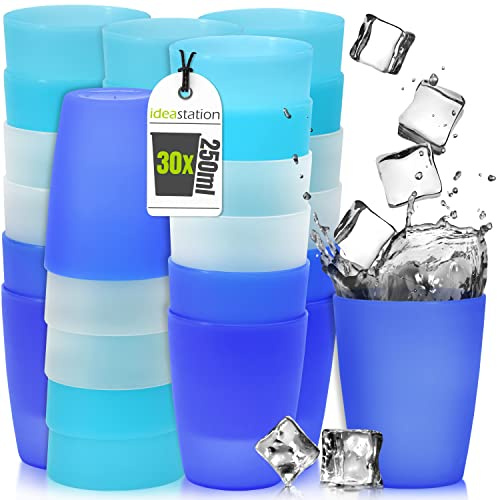 idea-station Neo Bicchieri Plastica rigida lavabili 30 x 250 ml - edizione ghiaccio - Bicchiere plastica dura - riutilizzabile Set Bicchieri Acqua - ideale per compleanno e campeggio