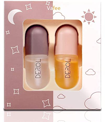 DEROL Lip Plumper by Vafee, Natural Lip Plumper and Lip Care Serum, Lip Enhancer for Fuller, Lip Mask, Beautiful Fuller, Hydrating & Reduce Fine Lines 5.5ML (Day& Night)