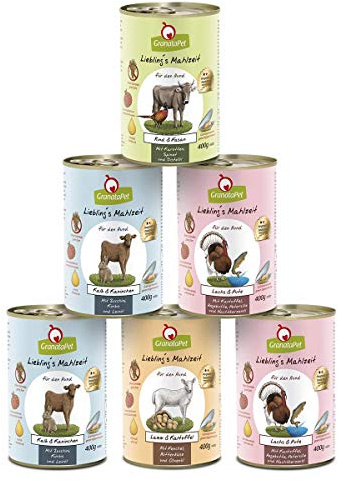 GranataPet Hundmat, älsklingens måltid multipack 3, våtfoder för hundar i provpaket, helfoder utan spannmål, med hög andel kött och högkvalitativa oljor, 6 x 400 g
