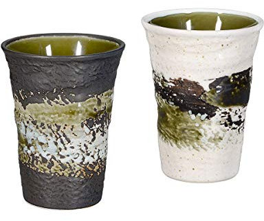 Original japanisches Teebecher Set 2-teilig, 260ml in weiß/anthrazit innen grün, handgefertigt