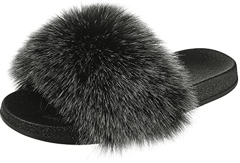 Hitopteu Damtofflor Fluffiga Tofflor Fuskpäls Lurviga öppen tå Tofflor Inomhus Utomhus Slippers Sandaler för Damer Grå EU 35/36 voor labelgrootte 36/37