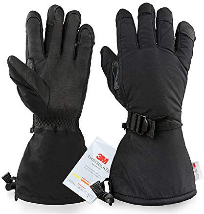 EUYIMOMO gartenhandschuhe,Winter Rindsleder Lange warme Skihandschuhe, kalte, wasserdichte und Winddichte Handschuhe-Fünf-Finger schwarz M.
