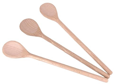 Balna Kochlöffel-Set 3 Stück aus Holz – Holzlöffel Rührlöffel 25 cm rund zum Kochen und Backen Küchenhelfer, Küchenutensilien, Holzkochlöffel Set