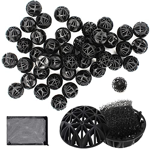 GIAK Bio Filterbälle Aquarium 100Stk Bio Balls Bio Kugeln Poröse Filtration | Biobälle für Filtration Reinigung Aquarium Teich Wasserfall brunnen für EX Außenfilter(mit Aquarium Filtertüten)