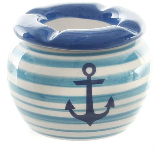 Aschenbecher, Maritimer Wind Ascher, Kippenfalle mit Anker, Keramik