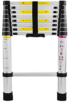 Aufun Teleskopleiter Ausziehleiter Alu-teleskopleiter Rutschfester Aluleiter Schiebeleiter Sprossenleiter Teleskop-Design Mehrzweckleiter max 150 kg Belastbarkeit - 2,6m