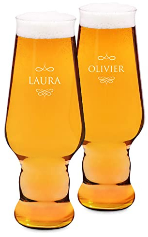 Maverton Paire de Chopes à Bière Personnalisées de 0,4l | Verres de haute qualité pour couples, Cadeau d’anniversaire pour les amateurs de bière, Cadeau Noel, Prénoms