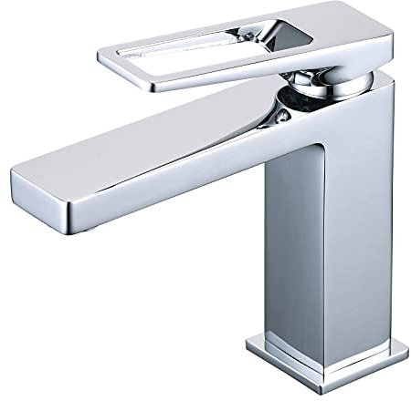 Chrome Bathroom Basin Mixer Taps, Single Lever Bathroom Sink Taps, Modern Bathroom Tap Faucet, Solid Brass, SHUNLI