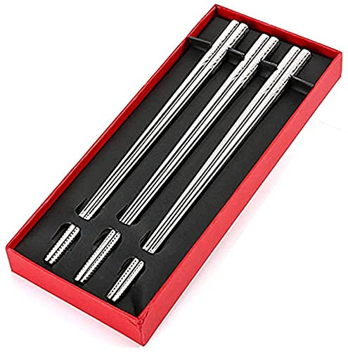 ZHANGDONG Bacchette Cinesi Bacchette Giapponesi Bacchette Sushi Set Regalo 3 Paia di Bacchette in Metallo/Bacchette Giapponesi in Acciaio Inossidabile/Bacchette per Scatola di Riso