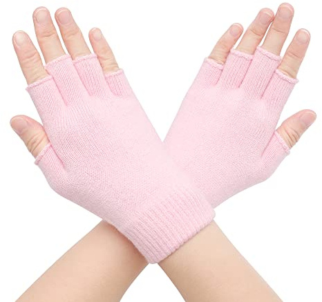 ZLYC Guantes de lana de medio dedo para mujer, guantes de punto sin dedos para invierno, Rosa sólido., Taille unique