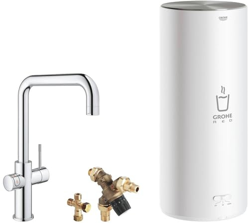 Grohe Red 3-in-1 boiling water tap with U-spout and combi boiler chrome
