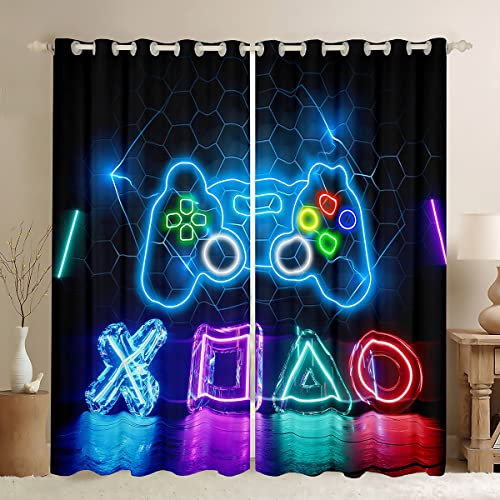 Tende per finestre da gioco per bambini, per camera da letto, soggiorno, ragazzi, con stampa a nido d'ape, per controller di gioco, tende con glitter, colorate, W52 x L63
