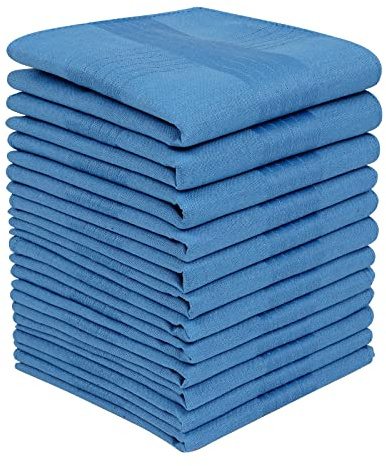 Zenssia Men's Blue Pure Cotton Handkerchiefs with Hem, Pack of 12 Pieces Hankies