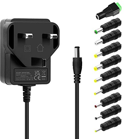 Aclorol DC Power Adapter 12V 1A 12W ac/dc Power Supply Adapter 100-240V AC to 12V DC Adaptor Converter Wall Plug for LED Strip Router Camera Monitor TV Box Printer with 10 Tips Connector UL Listed
