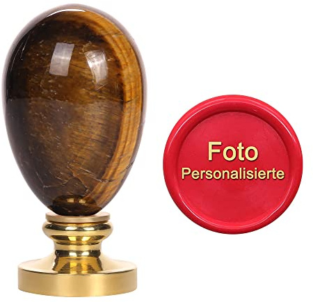 Mogokoyo Siegelstempel Personalisiert Wachs Stempel mit Edelstein Griff Kundenspezifische Gravur Foto Logo Stempel für Hochzeit Einladung (Tigeraugen, Schwarz-Weiß Bild Kundenspezifische)