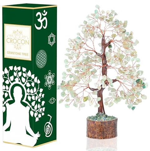 Crocon Green Jade Crystal Tree of Life - Handmade Gemstone Chakra Tree, Feng Shui Bonsai, Spiritual Gifts, Healing Decorations, Stone Home Decor
