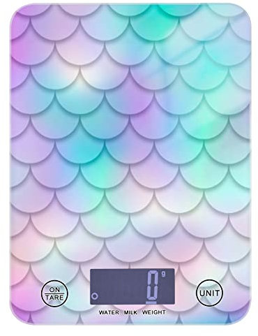 Pink Turquoise Purple Gradient Mermaid Tail Scale Fishes Scale Tempered Glass Kitchen Scales, Digital Weight Grams and Oz Food Scales for Cooking Baking Meal Prep Home Weight Loss Health Diet