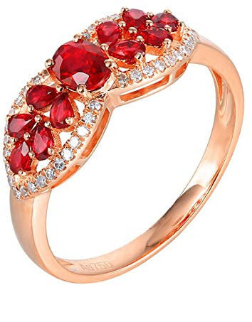 Epinki Damen Echte Goldschmuck Trauringe 18 Karat Rotgold 750 Frauen, Rubin Verlobungsring Rot 2.21ct Pärchen Ringe Au750 Rose Gold mit Diamant, Gr.52 (16.6)