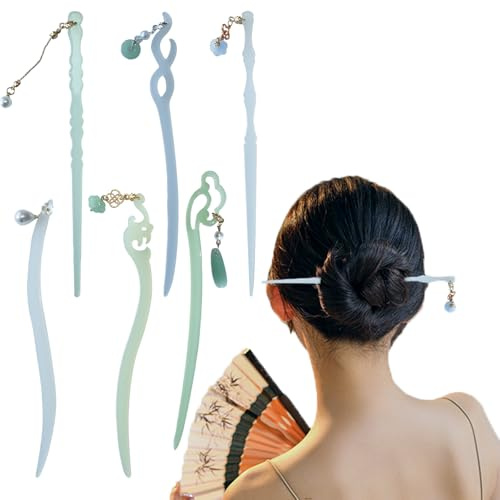6 Stück Haarstäbchen chinesisch, Retro Haarstäbchen,Acetat Haarsticks, Hergestellt aus Cellulose acetate-Material, für Haar DIY Zubehör(6 Stile)