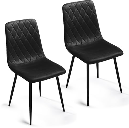 Mevsim Store Esszimmerstühle 2er Set Schwarz – Samt Gepolstert mit Rautensteppung – Stühle Esszimmer Modern & Bequem – Küchenstühle mit Metallbeinen Schwarz – Essstühle für Küche & Wohnzimmer